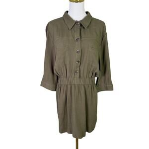 Umgee Button Up Elastic Waist Mini Dress US Women's M